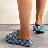 Plaid PU Leather Platform Sandals OutfitFlow